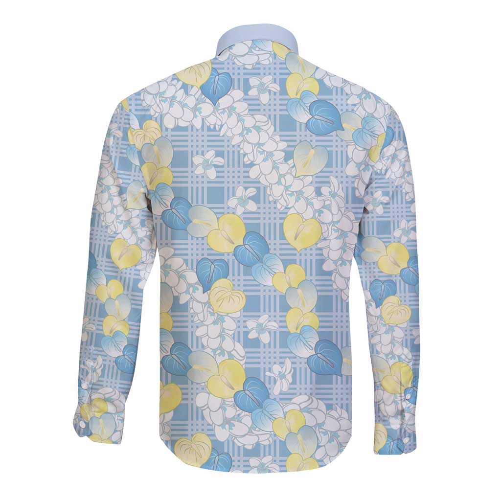 Anthurium Plumeria Lei Pastel Long Sleeve Button Shirt Blue Hawaiian Splendid Palaka LT01 - Polynesian Pride