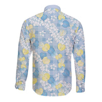 Anthurium Plumeria Lei Pastel Long Sleeve Button Shirt Blue Hawaiian Splendid Palaka LT01 - Polynesian Pride