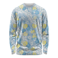 Anthurium Plumeria Lei Pastel Long Sleeve Shirt Blue Hawaiian Splendid Palaka