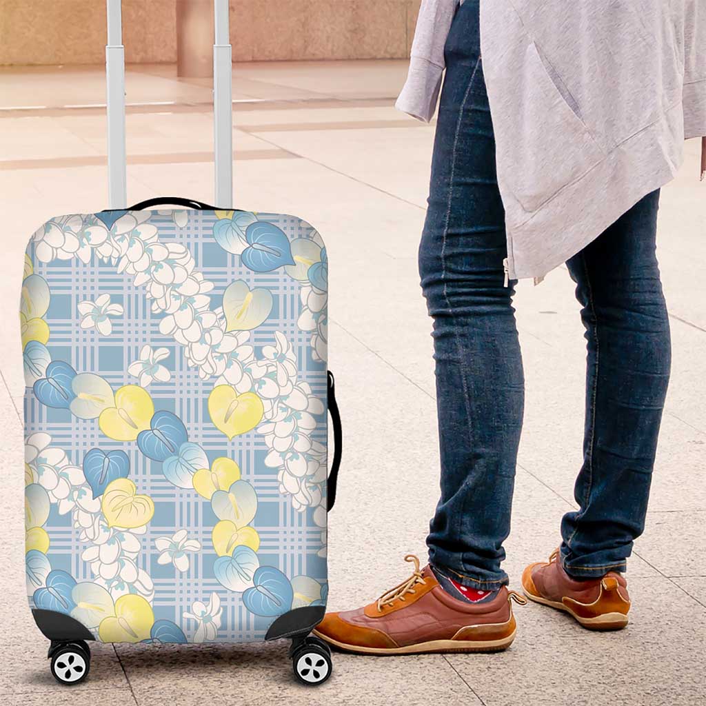 Anthurium Plumeria Lei Pastel Luggage Cover Blue Hawaiian Splendid Palaka