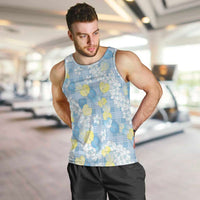 Anthurium Plumeria Lei Pastel Men Tank Top Blue Hawaiian Splendid Palaka LT01 Blue - Polynesian Pride