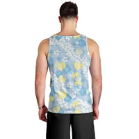 Anthurium Plumeria Lei Pastel Men Tank Top Blue Hawaiian Splendid Palaka LT01 - Polynesian Pride