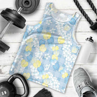 Anthurium Plumeria Lei Pastel Men Tank Top Blue Hawaiian Splendid Palaka LT01 - Polynesian Pride
