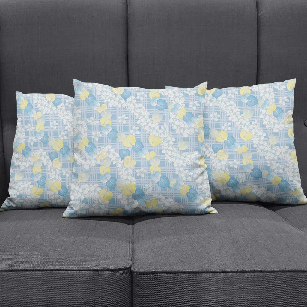 Anthurium Plumeria Lei Pastel Pillow Cover Blue Hawaiian Splendid Palaka LT01 - Polynesian Pride