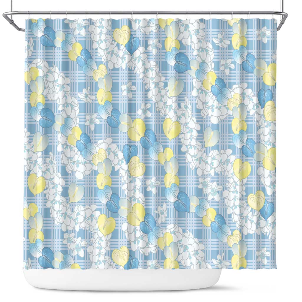 Anthurium Plumeria Lei Pastel Shower Curtain Blue Hawaiian Splendid Palaka