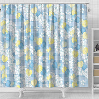 Anthurium Plumeria Lei Pastel Shower Curtain Blue Hawaiian Splendid Palaka