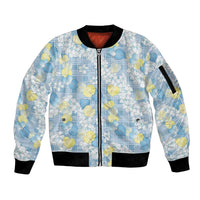 Anthurium Plumeria Lei Pastel Sleeve Zip Bomber Jacket Blue Hawaiian Splendid Palaka LT01 Unisex Blue - Polynesian Pride