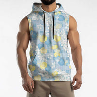 Anthurium Plumeria Lei Pastel Sleeveless Hoodie Blue Hawaiian Splendid Palaka