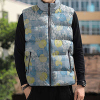 Anthurium Plumeria Lei Pastel Sleeveless Puffer Jacket Blue Hawaiian Splendid Palaka LT01 - Polynesian Pride