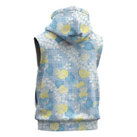 Anthurium Plumeria Lei Pastel Sleeveless Zip Hoodie Blue Hawaiian Splendid Palaka