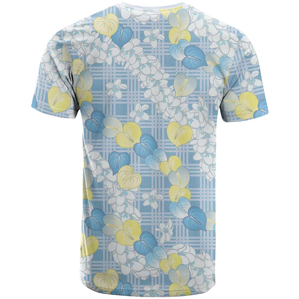 Anthurium Plumeria Lei Pastel T Shirt Blue Hawaiian Splendid Palaka