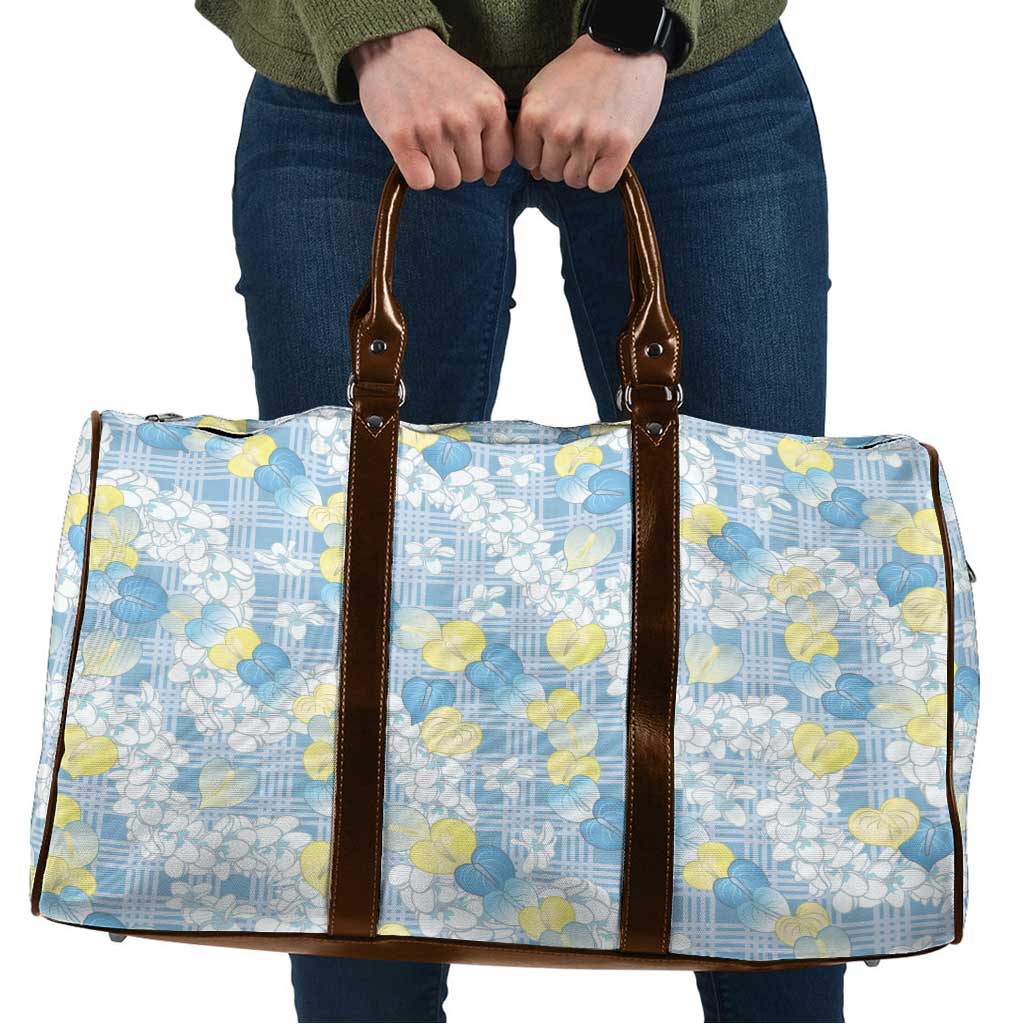 Anthurium Plumeria Lei Pastel Travel Bag Blue Hawaiian Splendid Palaka LT01 Blue - Polynesian Pride