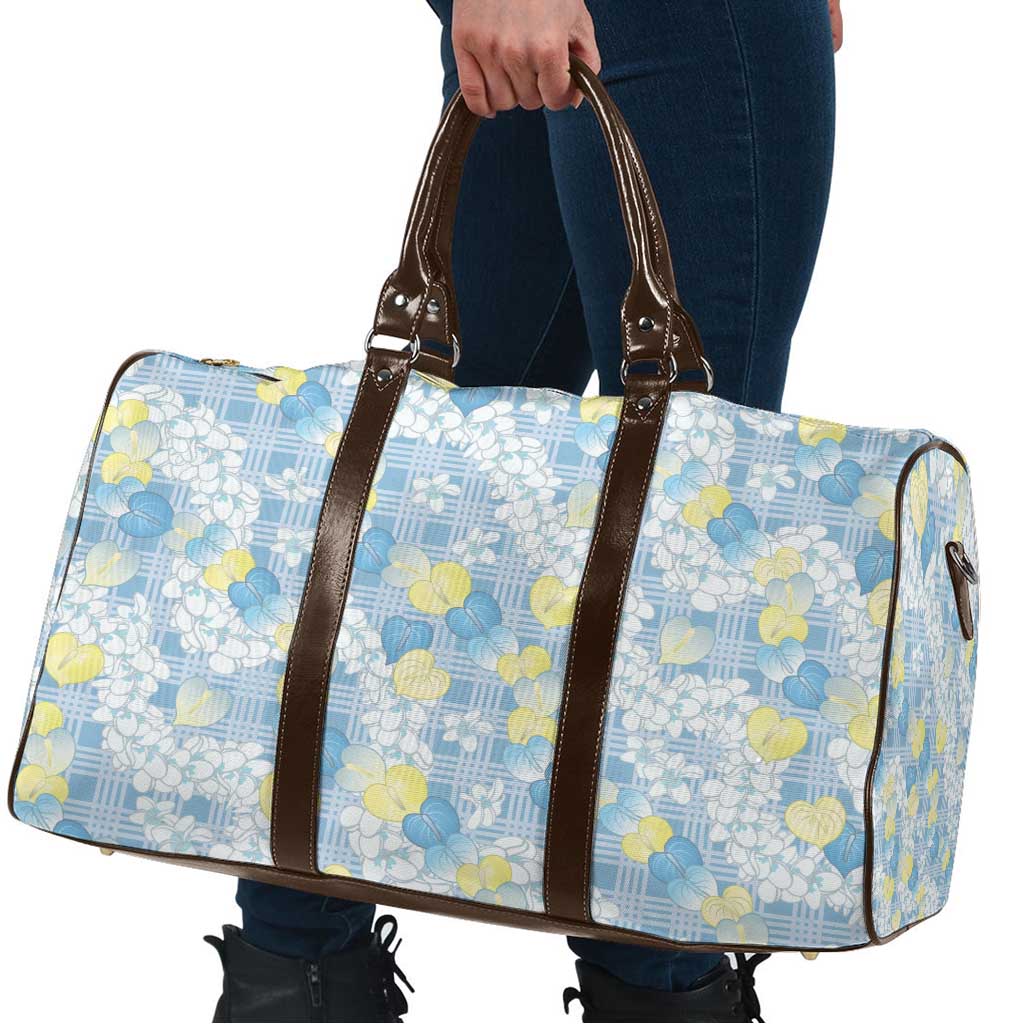 Anthurium Plumeria Lei Pastel Travel Bag Blue Hawaiian Splendid Palaka LT01 - Polynesian Pride