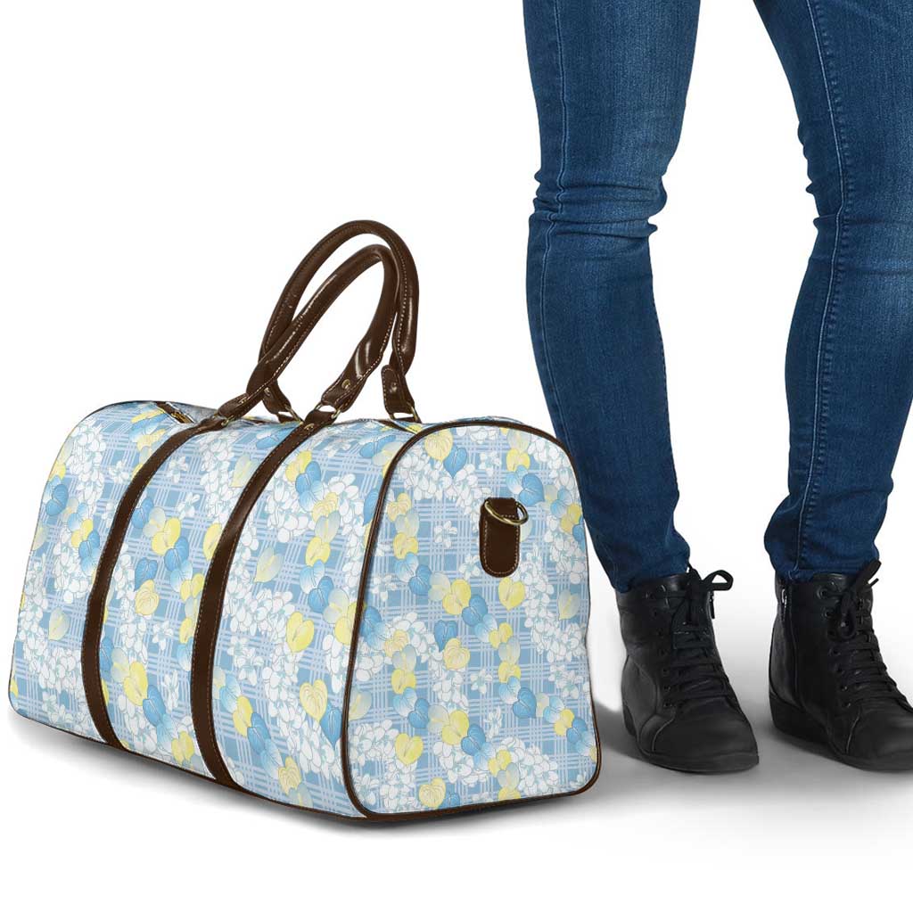 Anthurium Plumeria Lei Pastel Travel Bag Blue Hawaiian Splendid Palaka LT01 - Polynesian Pride