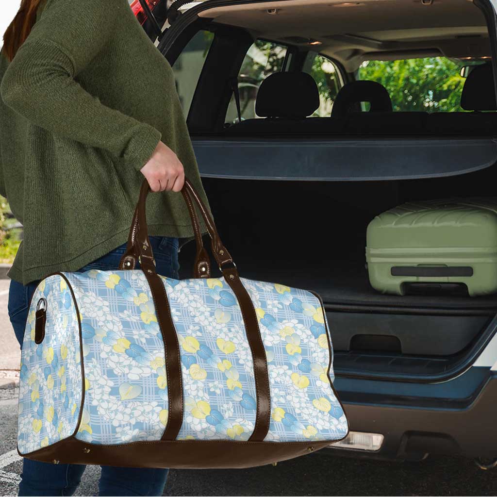 Anthurium Plumeria Lei Pastel Travel Bag Blue Hawaiian Splendid Palaka LT01 - Polynesian Pride