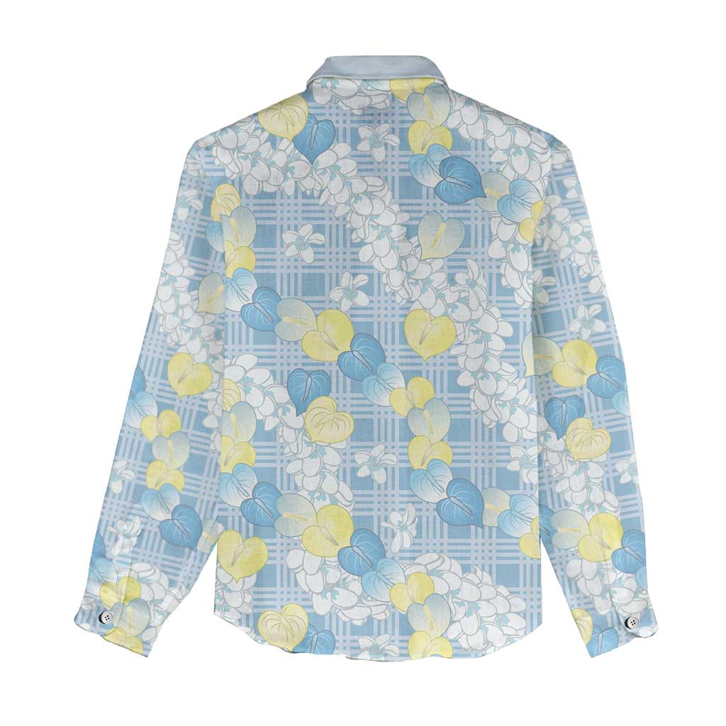 Anthurium Plumeria Lei Pastel Women Casual Shirt Blue Hawaiian Splendid Palaka