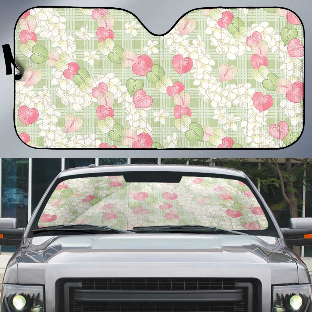 Anthurium Plumeria Lei Pastel Auto Sun Shade Green Hawaiian Splendid Palaka LT01 Green - Polynesian Pride