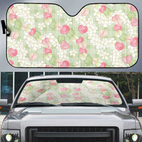 Anthurium Plumeria Lei Pastel Auto Sun Shade Green Hawaiian Splendid Palaka LT01 Green - Polynesian Pride