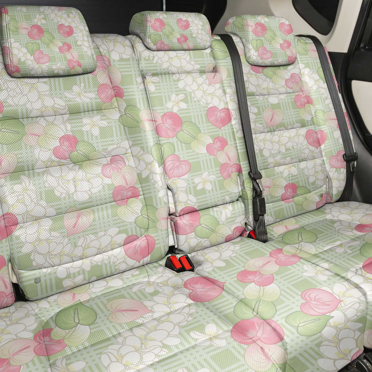 Anthurium Plumeria Lei Pastel Back Car Seat Cover Green Hawaiian Splendid Palaka