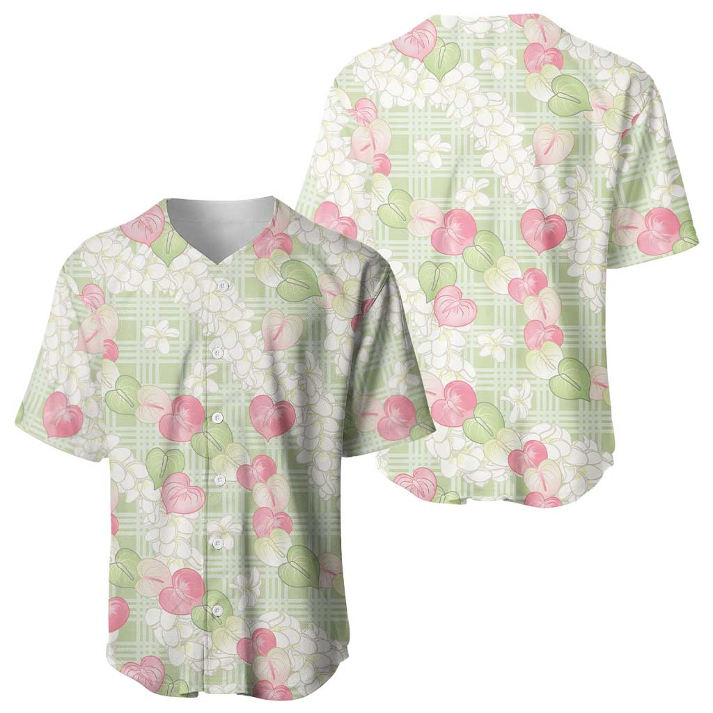 Anthurium Plumeria Lei Pastel Baseball Jersey Green Hawaiian Splendid Palaka