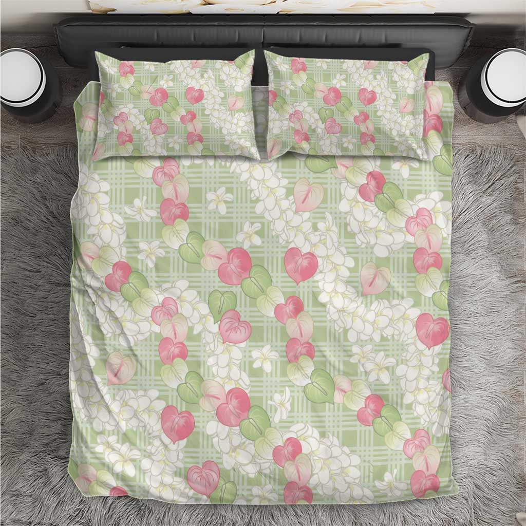 Anthurium Plumeria Lei Pastel Bedding Set Green Hawaiian Splendid Palaka