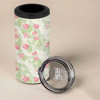 Anthurium Plumeria Lei Pastel 4 in 1 Can Cooler Tumbler Green Hawaiian Splendid Palaka