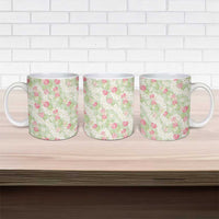 Anthurium Plumeria Lei Pastel Ceramic Mug Green Hawaiian Splendid Palaka
