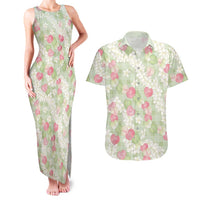 Anthurium Plumeria Lei Pastel Couples Matching Tank Maxi Dress and Hawaiian Shirt Green Hawaiian Splendid Palaka