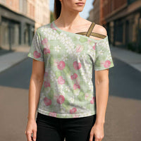 Anthurium Plumeria Lei Pastel Cross Shoulder Shirt Green Hawaiian Splendid Palaka