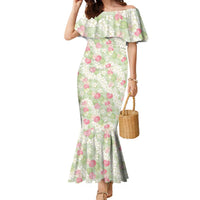 Anthurium Plumeria Lei Pastel Family Matching Mermaid Dress and Hawaiian Shirt Green Hawaiian Splendid Palaka