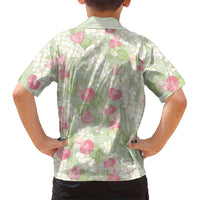 Anthurium Plumeria Lei Pastel Family Matching Off Shoulder Short Dress and Hawaiian Shirt Green Hawaiian Splendid Palaka