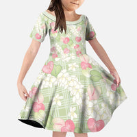 Anthurium Plumeria Lei Pastel Family Matching Off Shoulder Short Dress and Hawaiian Shirt Green Hawaiian Splendid Palaka