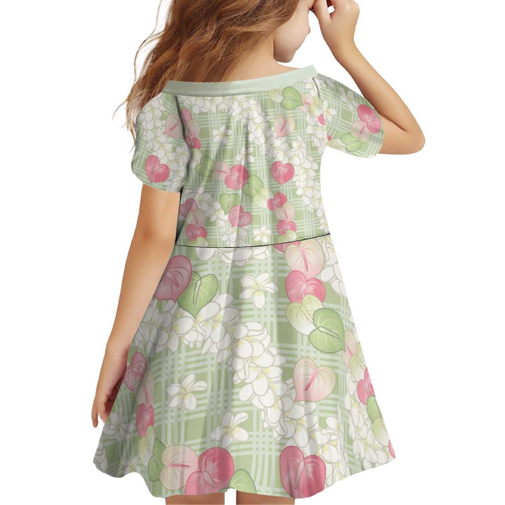 Anthurium Plumeria Lei Pastel Family Matching Off Shoulder Short Dress and Hawaiian Shirt Green Hawaiian Splendid Palaka