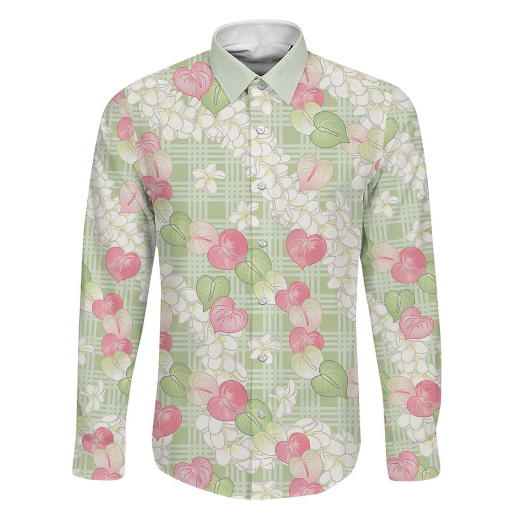 Anthurium Plumeria Lei Pastel Family Matching Off Shoulder Short Dress and Hawaiian Shirt Green Hawaiian Splendid Palaka