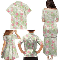 Anthurium Plumeria Lei Pastel Family Matching Puletasi and Hawaiian Shirt Green Hawaiian Splendid Palaka