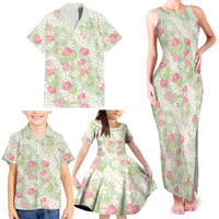 Anthurium Plumeria Lei Pastel Family Matching Tank Maxi Dress and Hawaiian Shirt Green Hawaiian Splendid Palaka