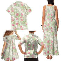 Anthurium Plumeria Lei Pastel Family Matching Tank Maxi Dress and Hawaiian Shirt Green Hawaiian Splendid Palaka