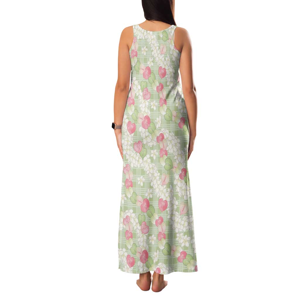 Anthurium Plumeria Lei Pastel Family Matching Tank Maxi Dress and Hawaiian Shirt Green Hawaiian Splendid Palaka