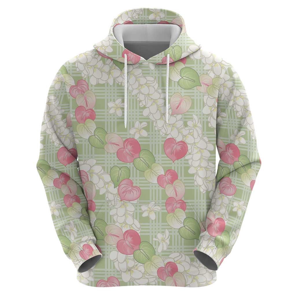 Anthurium Plumeria Lei Pastel Hoodie Green Hawaiian Splendid Palaka