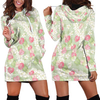 Anthurium Plumeria Lei Pastel Hoodie Dress Green Hawaiian Splendid Palaka