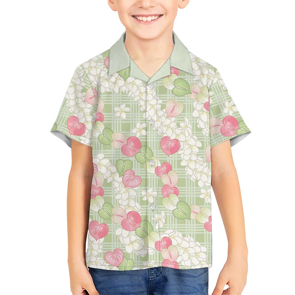 Anthurium Plumeria Lei Pastel Kid Hawaiian Shirt Green Hawaiian Splendid Palaka