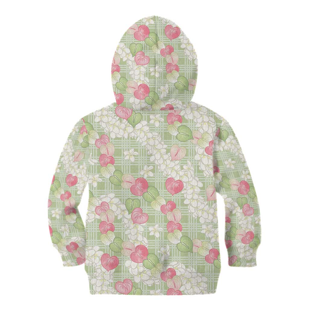 Anthurium Plumeria Lei Pastel Kid Hoodie Green Hawaiian Splendid Palaka