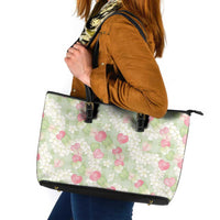Anthurium Plumeria Lei Pastel Leather Tote Bag Green Hawaiian Splendid Palaka