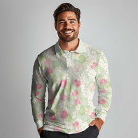 Anthurium Plumeria Lei Pastel Long Sleeve Polo Shirt Green Hawaiian Splendid Palaka