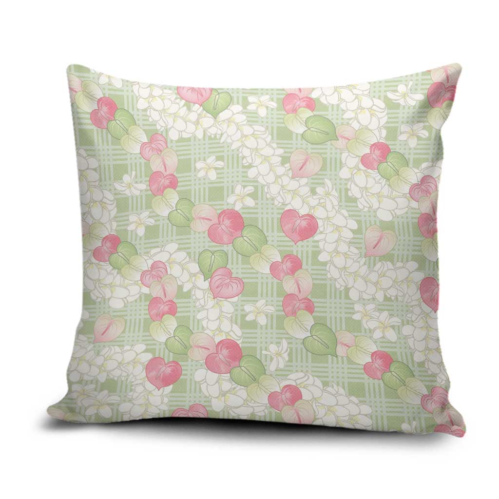 Anthurium Plumeria Lei Pastel Pillow Cover Green Hawaiian Splendid Palaka LT01 Green - Polynesian Pride