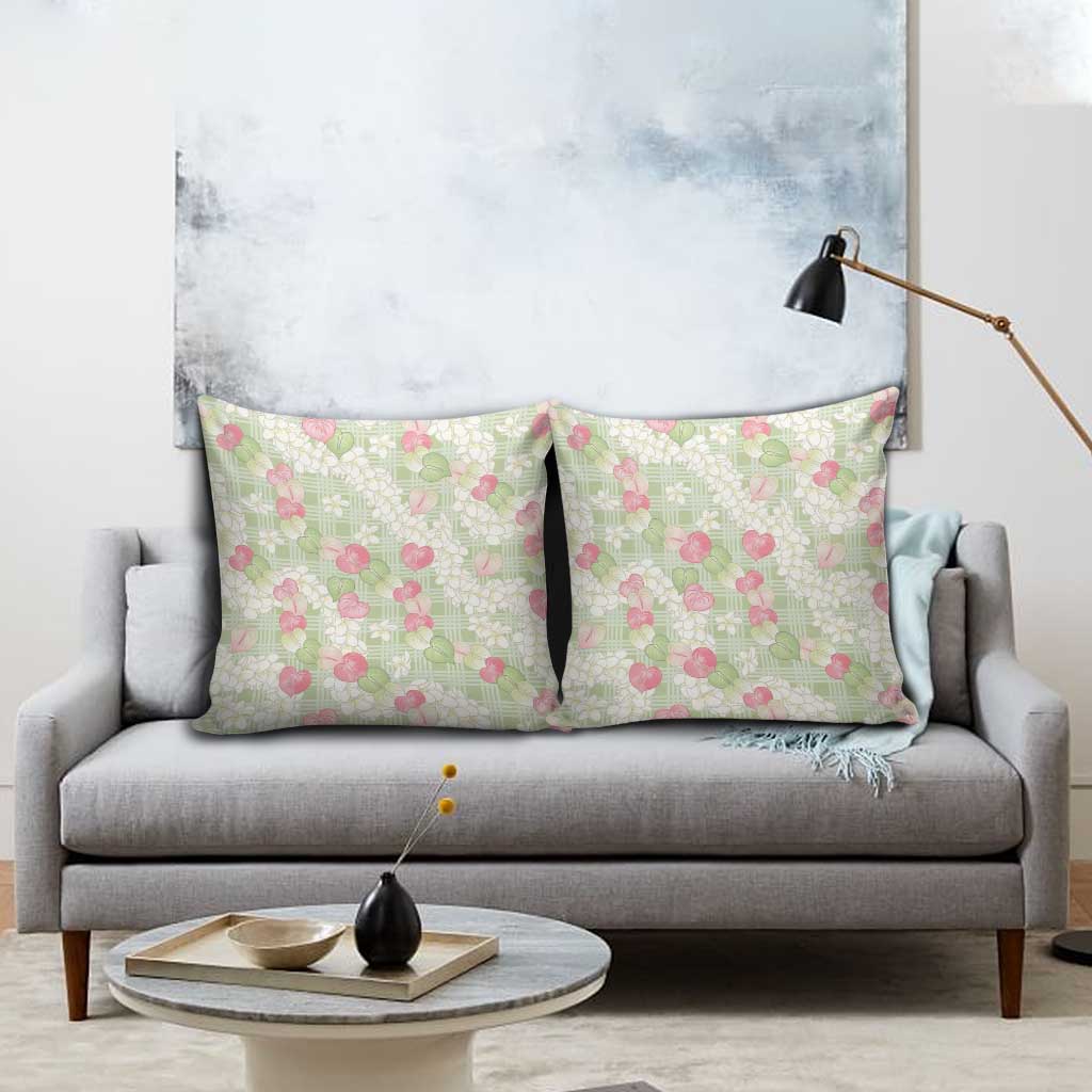 Anthurium Plumeria Lei Pastel Pillow Cover Green Hawaiian Splendid Palaka LT01 - Polynesian Pride