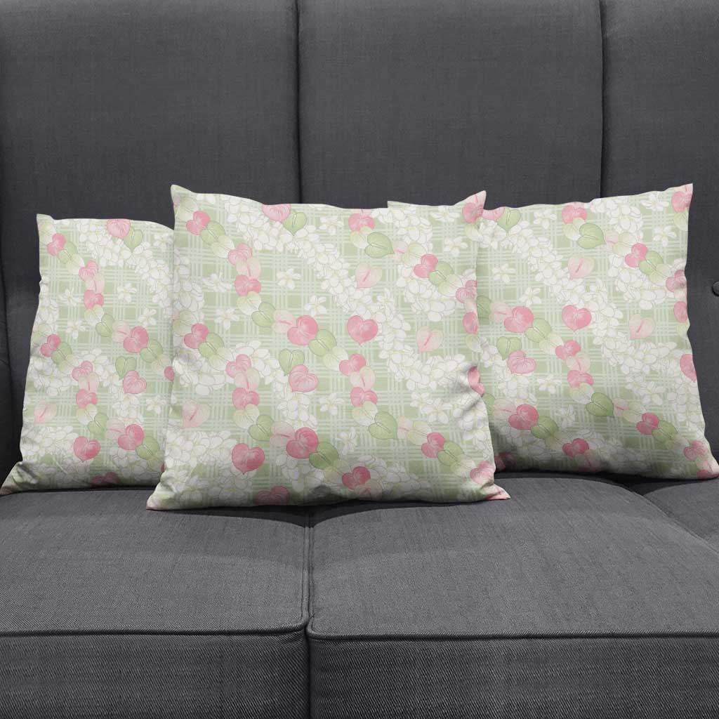 Anthurium Plumeria Lei Pastel Pillow Cover Green Hawaiian Splendid Palaka LT01 - Polynesian Pride
