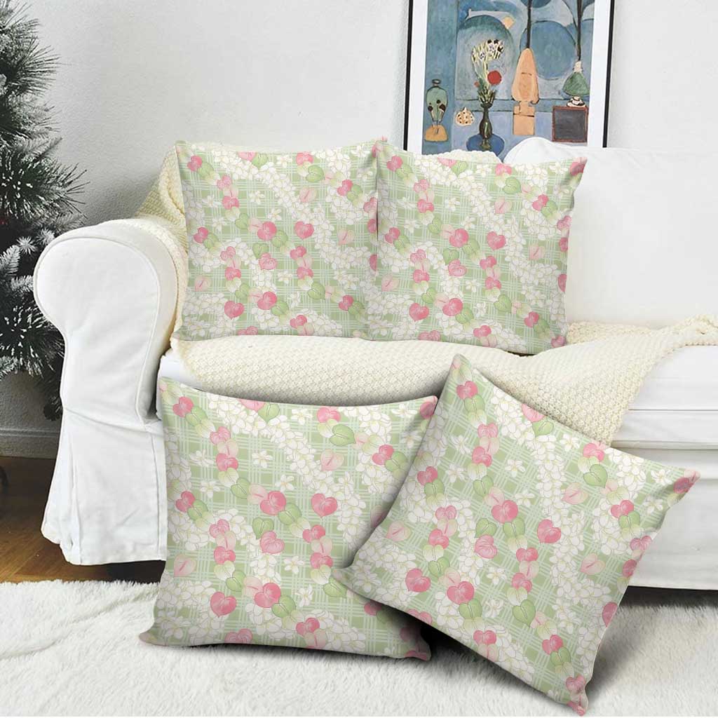 Anthurium Plumeria Lei Pastel Pillow Cover Green Hawaiian Splendid Palaka LT01 - Polynesian Pride