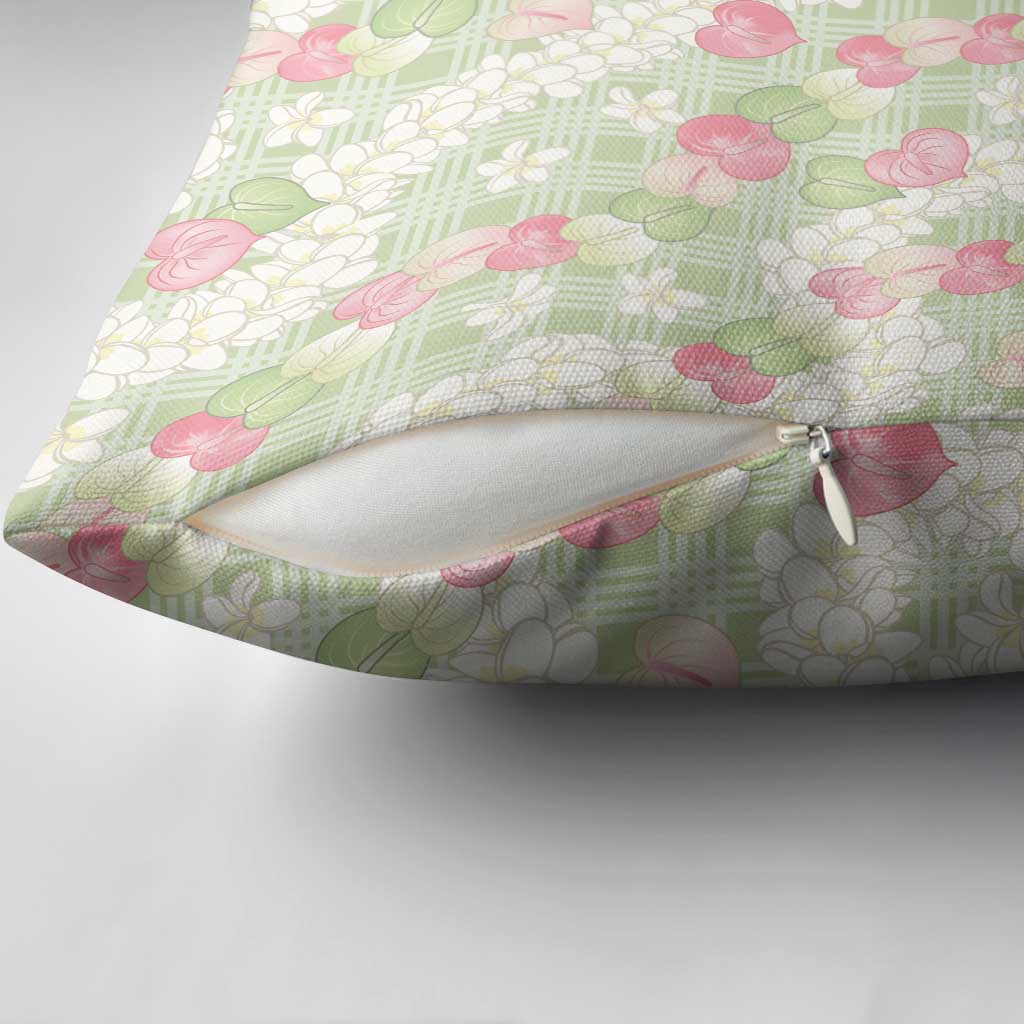 Anthurium Plumeria Lei Pastel Pillow Cover Green Hawaiian Splendid Palaka LT01 - Polynesian Pride