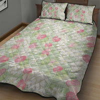 Anthurium Plumeria Lei Pastel Quilt Bed Set Green Hawaiian Splendid Palaka